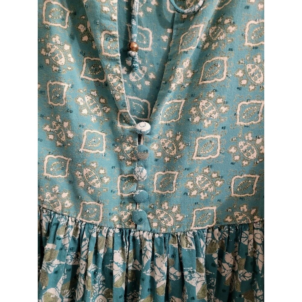 Free People Hazy Maisy Slouchy Maxi Dress Small Teal Floral Balloon Sleeve Boho - Picture 5 of 11